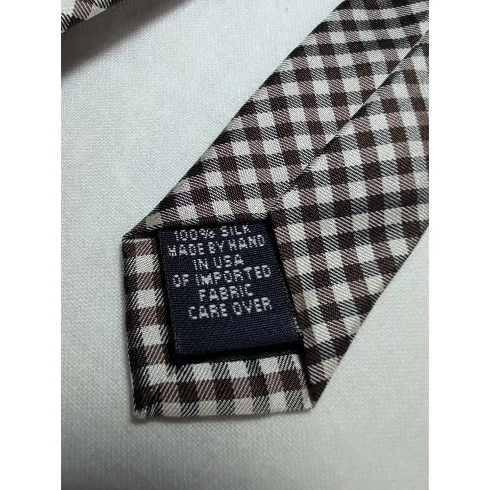 J Crew‎ Silk Handmade Gingham Brown White Neck Tie Preppy Occasion Formal
